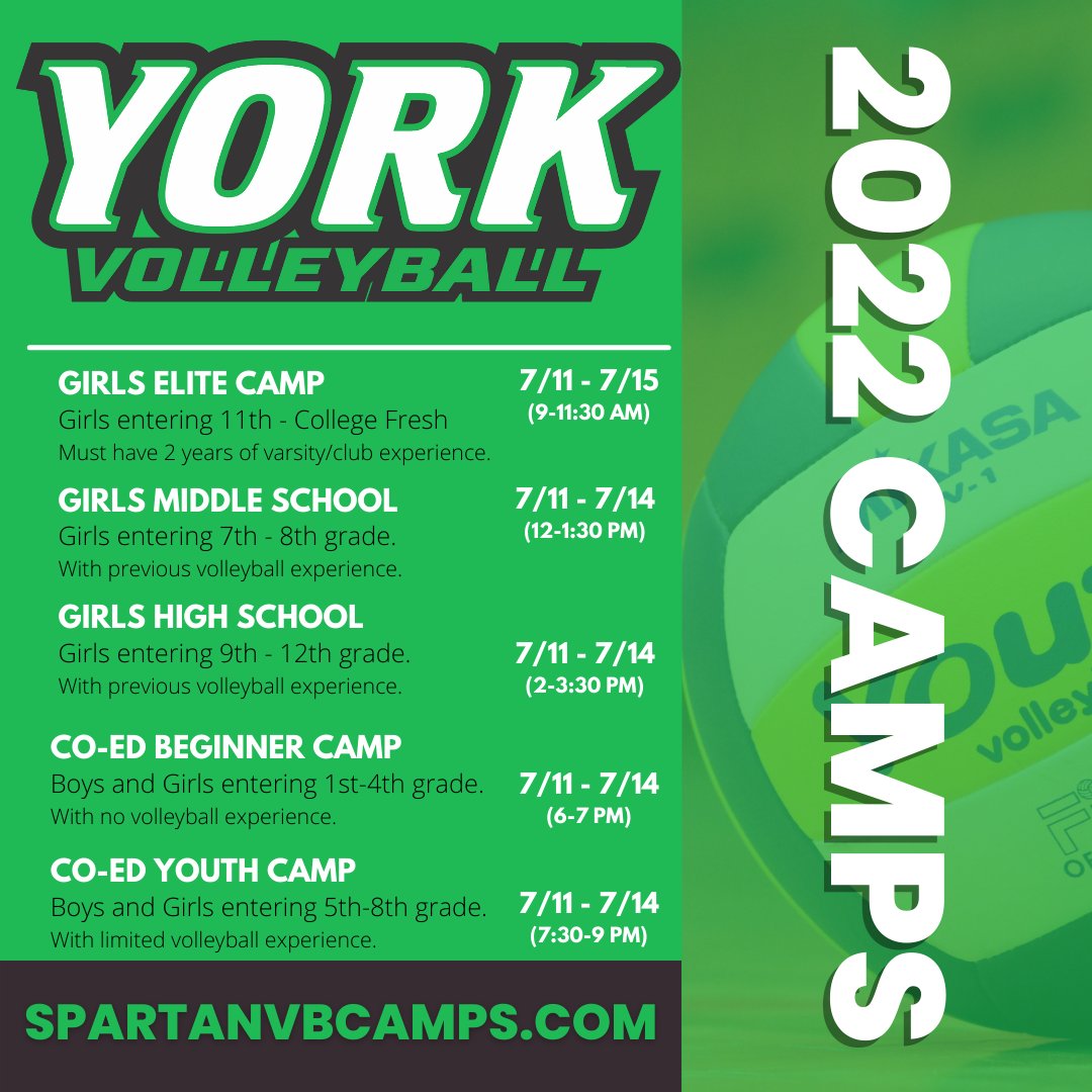 YCPVolleyball's tweet photo. Just your weekly reminder that summer will be here sooner than you think. Reserve your camp spots now! #YCP #YCPVB #LetsGoYork
Camp Website: https://t.co/anMJIe2wW0 https://t.co/2Y7uPhJj8X