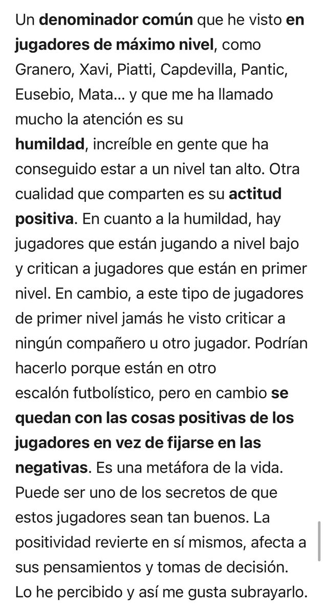 “Es una metáfora de la vida. Puede ser uno de los secretos de que estos jugadores sean tan buenos. La positividad revierte en sí mismos, afecta a sus pensamientos y tomas de decisión” ⁦@Galanjp10⁩ #humildad #inteligencia