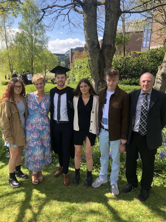 AaronOSull97's tweet photo. Nearly 2 years after officially graduating with a BSc Industrial Biochemistry, it was lovely to return and celebrate this graduation face to face with my family, and the other graduates from the class of 2020! #f2f #graduation #celebration #classof2020 https://t.co/2FbfADL8zh