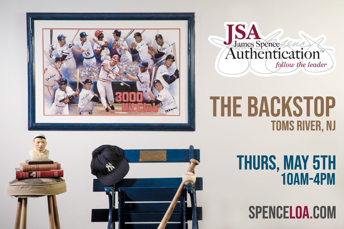 JSALOA's tweet photo. JSA will be on-site at @doctorwaxbattle's The Backstop in #TomsRiver NEXT THURSDAY accepting autographs for authentication. All items will be processed same day with final results mailed 4-6 weeks after submission.
#newjersey #jsaauthenticated #mickeymantle #3000hitclub https://t.co/iQGD7hj2Vv