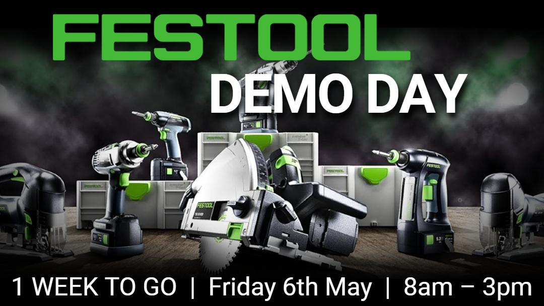 💚 One week to go until Festool reps will be with us for a day of tool demos and more!

#festoolfriday 6th May 2022, from 8am until 3pm – we hope you can make it!