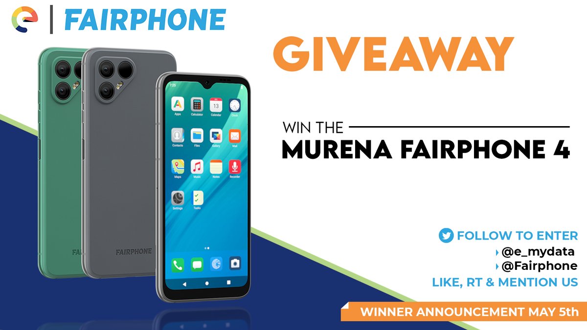 e_mydata's tweet photo. #GiveawayAlert
On the occasion of 2 years of our partnership with Fairphone we are giving away a Murena FP4 with #eOS. To enter:
- Like, RT this and Tag us,
- Follow @e_mydata @Fairphone
Contest ends on May 5th! 
T&amp;C here: https://t.co/QW8T28hTuE https://t.co/pEkgSGr1Rk
