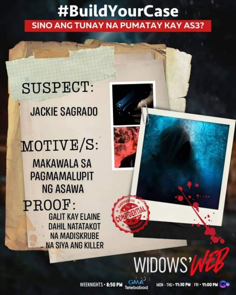 nhikonhik's tweet image. The real culprit is no other tan Jackie. Gusti niyang maging malaya sa asawa niya na nang-aabuso sa kaniya. Sa first part ng kwento yung shoes niya nawala dahil naiwan niya yun sa crime scene. Binalik niya lang yung uli oara di paghinalaan. 🔪👀
#WidowsWeb
#BuildYourCase