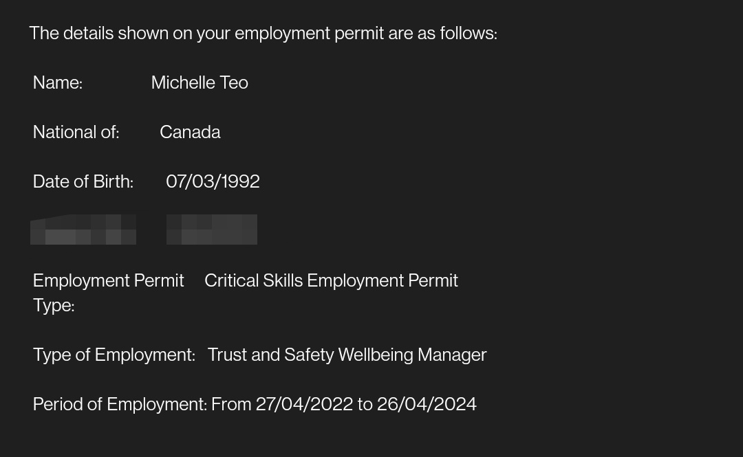 drmitchteo's tweet photo. In case it matters to anyone, I've been issued a Critical Skills Employment Permit for the first time 🎉 I still don't know why Psychologists aren't considered critical skills &amp; only now that I'm in a Principal role that this has been granted. Flawed system. https://t.co/dOorTkVh9X