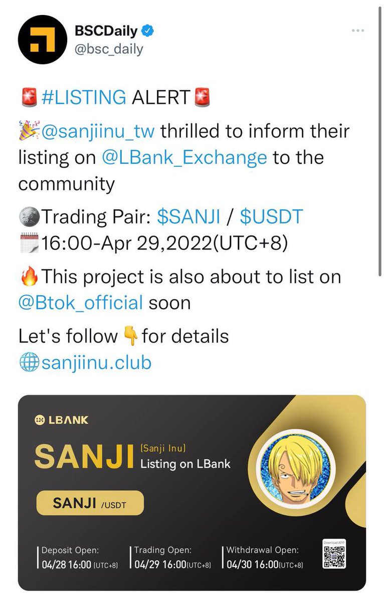sanjiinu_tw's tweet photo. 🤯 BSCDAILY POSTED ✅Come on #GROUP

🔥🔥🔥Comment, Like
Retweet 🔥🔥🔥

https://t.co/A56QgOZVex

#binance #cex #SANJIINU #CZBINANCE #obama #charity #heart #trust #BSC #bnb #altcoin #BinanceSmartChain #sanjiinu $SANJI https://t.co/7GNwWRfIvy
