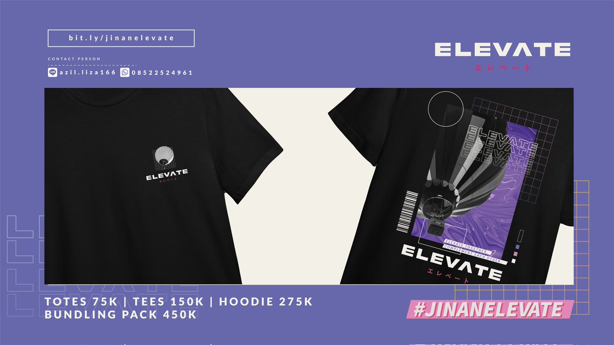 #JINANELEVATE Merchandise Detail – The Tees 💜

<a href="/Jinan_JKT48/">bukan jinan</a> constantly progressing over her career in JKT48. Get our special collaboration tees to cherish Jinan's winding blinding path to make sure she's elevated to this level.

Order here bit.ly/jinanelevate

#JINANELEVATE