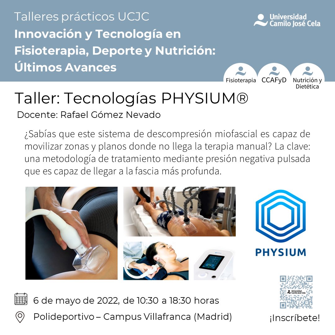 CCAFyD_UCJC's tweet photo. ¡Talleres prácticos abiertos UCJC 2022 «Innovación y Tecnología en Fisioterapia, Deporte y Nutrición: Últimos Avances»! 

🥁 ¡Más talleres!

5️⃣ Tecnologías Physium®

En colaboración con @physium y de la mano de Rafael Gómez Nevado https://t.co/dWws67EJXX