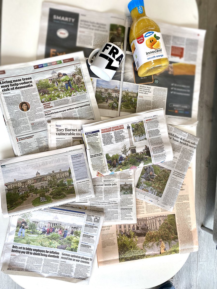 goodkind's tweet photo. Following tons of TV, social & digital coverage, @WelcomeToFrank HQ is buzzing this morning with an amazing spread of coverage in the nationals for our activation launching @innocent #BigRewild where we turned Trafalgar Square into a wild meadow with 6000 trees, plants & flowers. https://t.co/jsSzHdzkq9