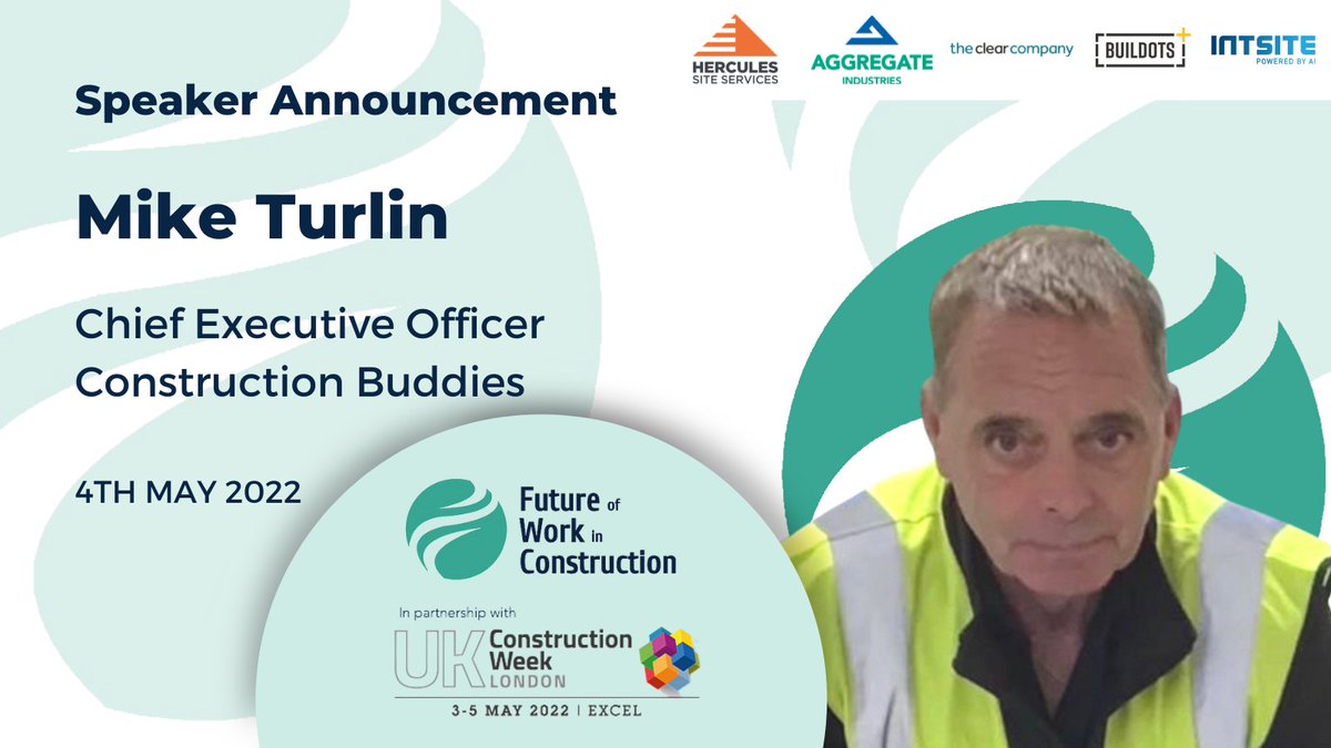 Mike Turlin (CEO at Construction Buddies) is a speaker for FWC Live.
 
Taking place on 4th May 2022 at the <a href="/UK_CW/">UK Construction Week</a> event at the Excel centre in London.

Register: futureofworkinconstruction.com

Sponsors: <a href="/hercules_plc/">Hercules PLC</a> @AggregateUK <a href="/theClearCo/">The Clear Company</a> 
<a href="/buildots/">Buildots</a> <a href="/IntsiteL/">Intsite Ltd.</a> 

#MentalHealthMatters