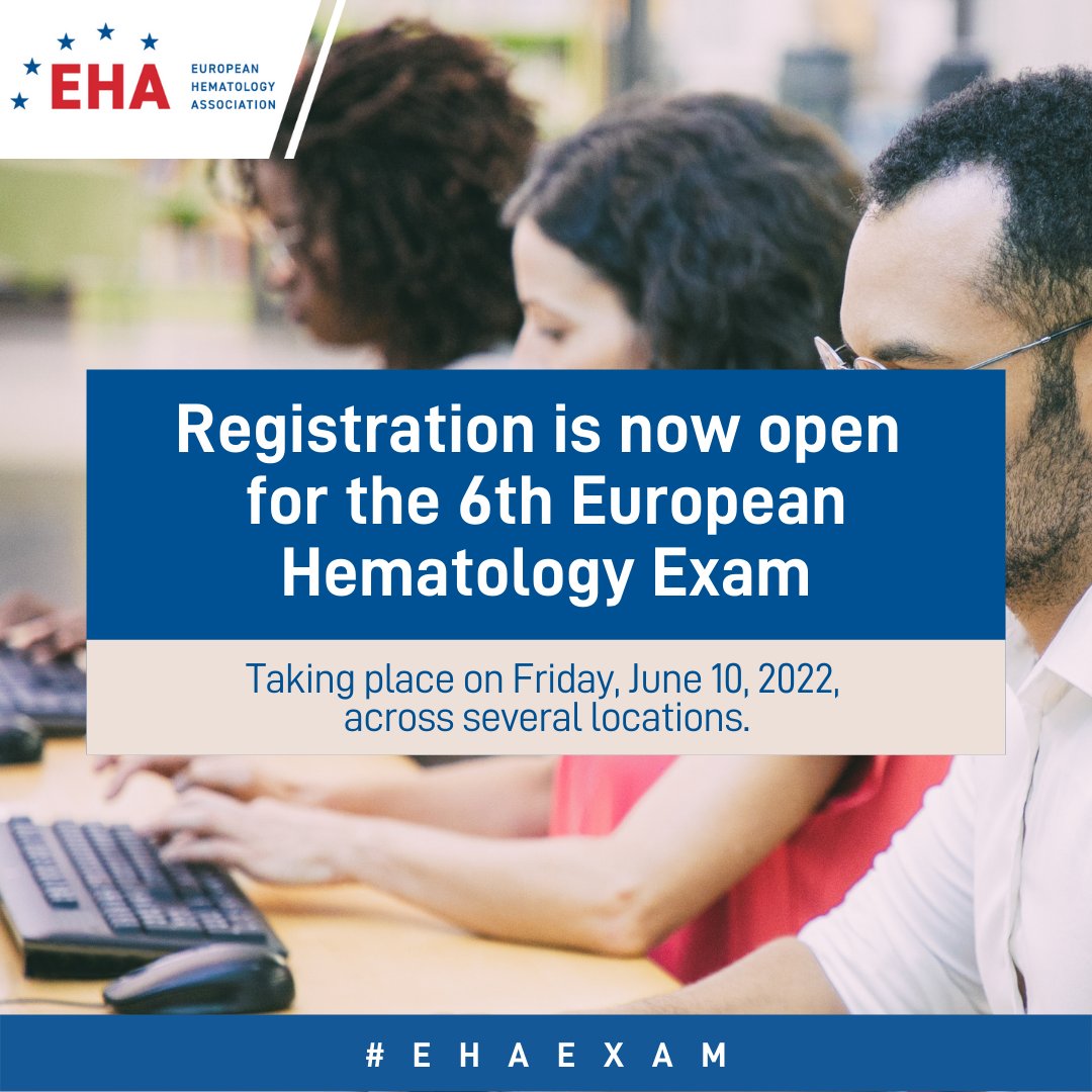 El Examen Europeo de Hematología #EHAExam se realiza el próximo 10 de junio (11:00-13:30 h.) en #Madrid. Si eres hematólogo y quieres completar tu formación o estás interesado en evaluar tus conocimientos de #Hematología, regístrate: ehaedu.org/Exam2022