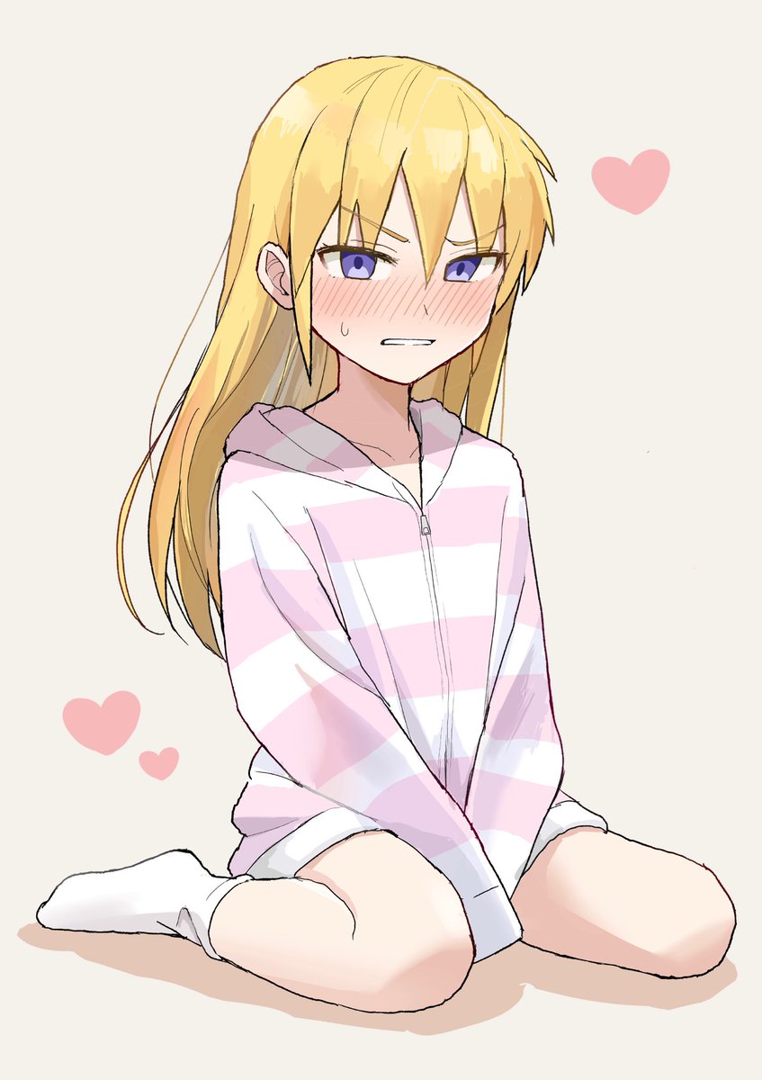 sonya (kill me baby) 1girl blonde hair solo blush long hair socks sitting  illustration images