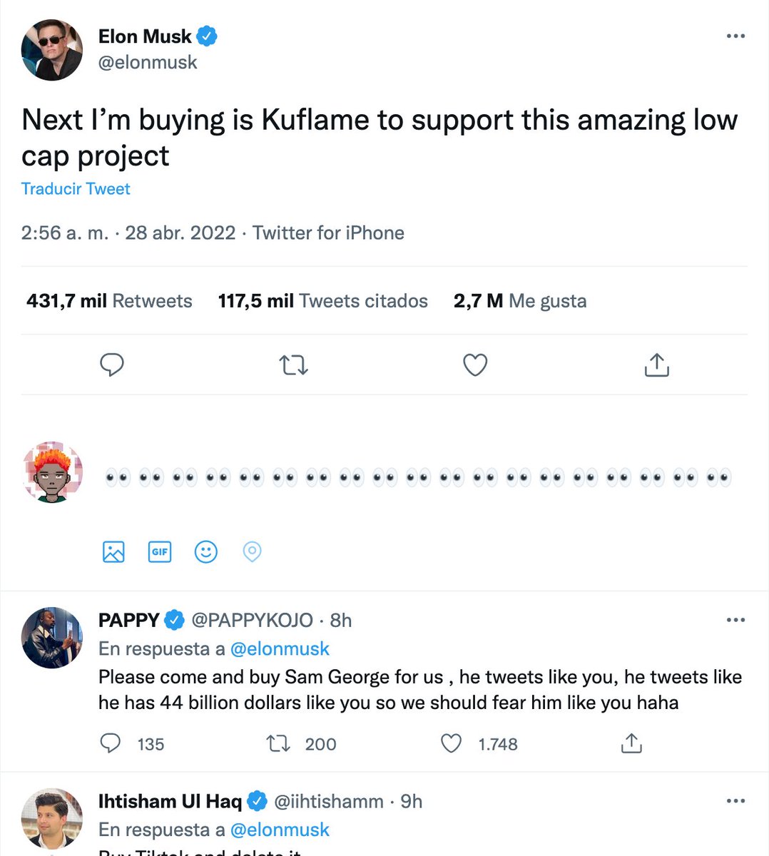 KuFlameOfficial's tweet photo. Good choice @elonmusk !! 🔥 https://t.co/qxvF0yRucw
@kucoincom @lyu_johnny
#ElonMusk #ElonMuskTwitter #ElonMuskBuysTwitter #ElonMuskBuyTwitter #Elon_Musk #Elon #ElonMuskMemes #ElonTwitter #ElonMuskForPresident #ElonMuskbuycocacola #ElonMuskMemes #Crypto #Cryptos #cryptocurrencies https://t.co/ZnTnwNzBKL