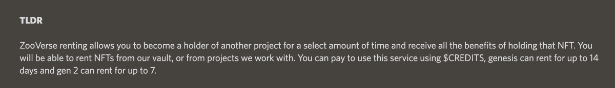 ZooVerseNFT's tweet photo. ZooVerse renting announcement ! 

We are proud to announce our renting platform, you will be able to come to our website as a holder and rent NFTs from other projects using $CREDITS ! 

TLDR below

For the full announcements please join the verify server in our bio ! 

ZV <3 https://t.co/JXtXLw76nB