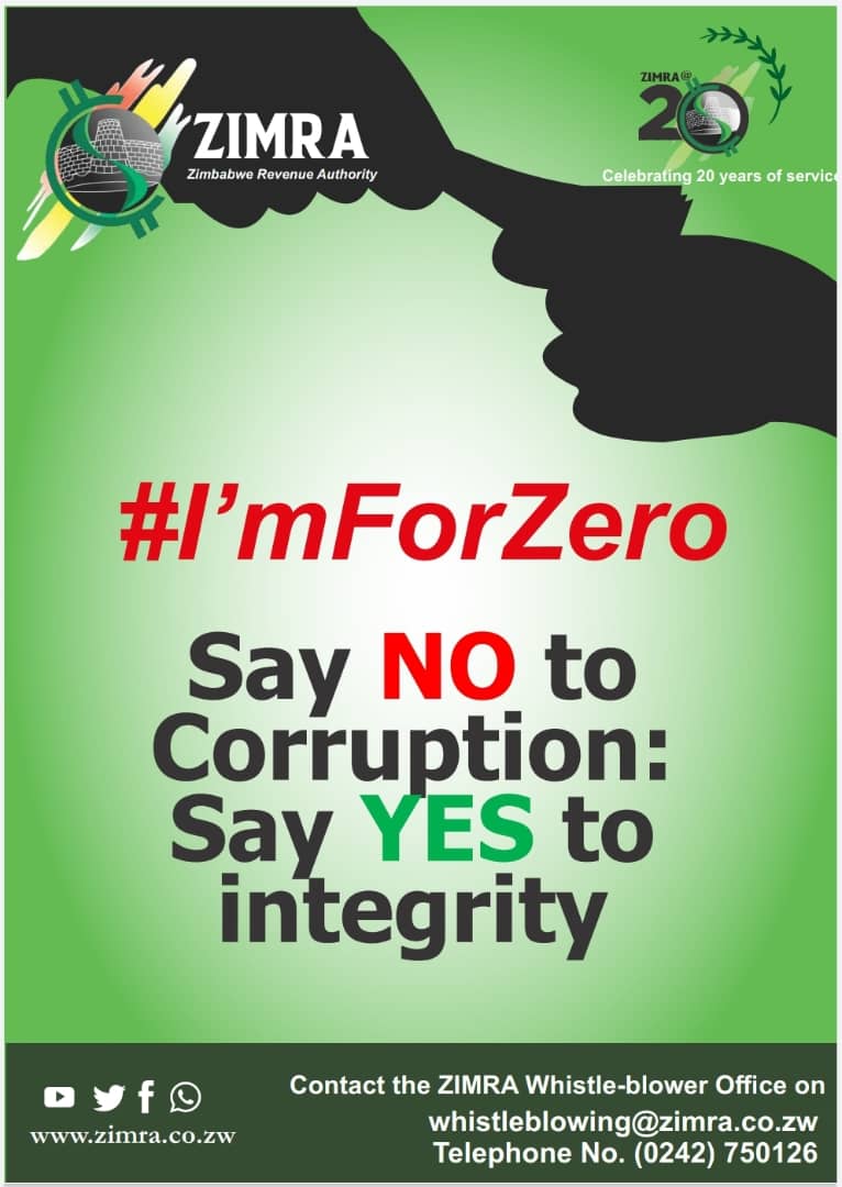 Zimra_11's tweet photo. At the ongoing #ZITF2022, #ZIMRA has a dedicated desk on anti-corruption measures. Come through and learn more about the #IamForZero campaign. Together, we can eliminate #corruption https://t.co/yEKrpEfpFC