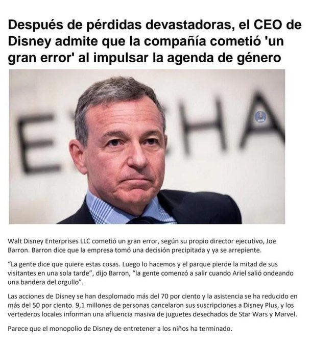 JulioRazona's tweet photo. DISNEY LGBT perdió 9.100.000 de suscriptores, concurren el 50% de visitantes y sus acciones bajaron el 70%. Camino a la quiebra, pero inclusiva, como ordena la Agenda Perversa. https://t.co/SognrghPNU
