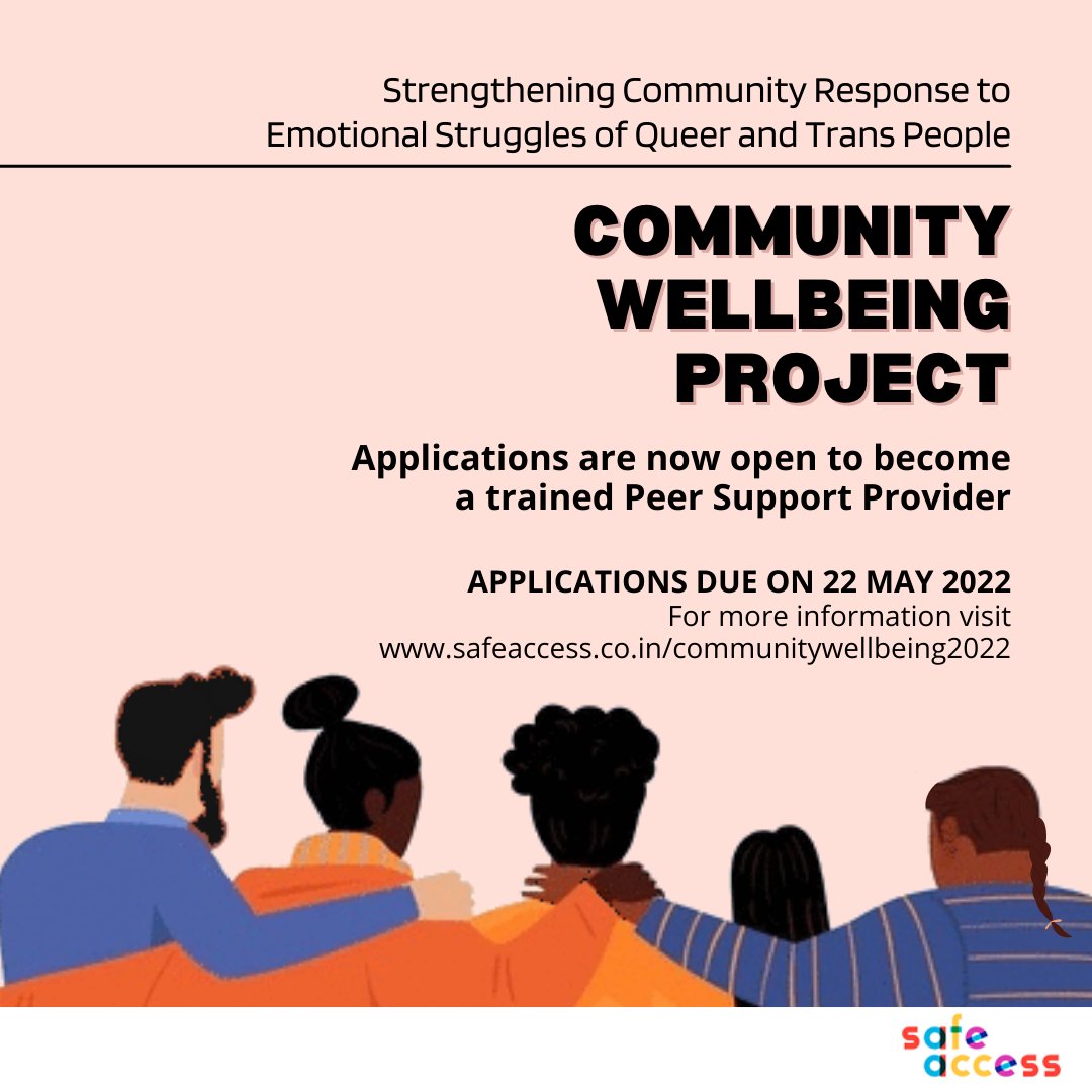 access_safe's tweet photo. Applications are now open for #CommunityWellbeing Project 2022 to recruit and train #PeerSupport Providers who can offer #EmotionalSupport to #LGBTQIA+ community members in distress.

https://t.co/viK07Dr5c2

#LGBT #LGBTQ #transcommunity #gay #lesbian #nonbinary #queercommunity https://t.co/lKpJRp10li