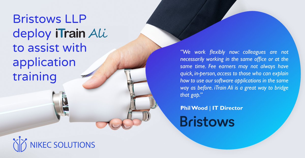 NEW CLIENT 👏

<a href="/BristowsLawFirm/">Bristows LLP</a>, has selected &amp; deployed <a href="/iTrainLegal/">iTRAIN</a>'s training chatbot iTrain Ali, with our help!

iTrain Ali will be assisting the use of legal software applications &amp; answering 'How to..?' questions for MS Teams, MS Office and pdfDocs.

lnkd.in/eFbPAdJ9