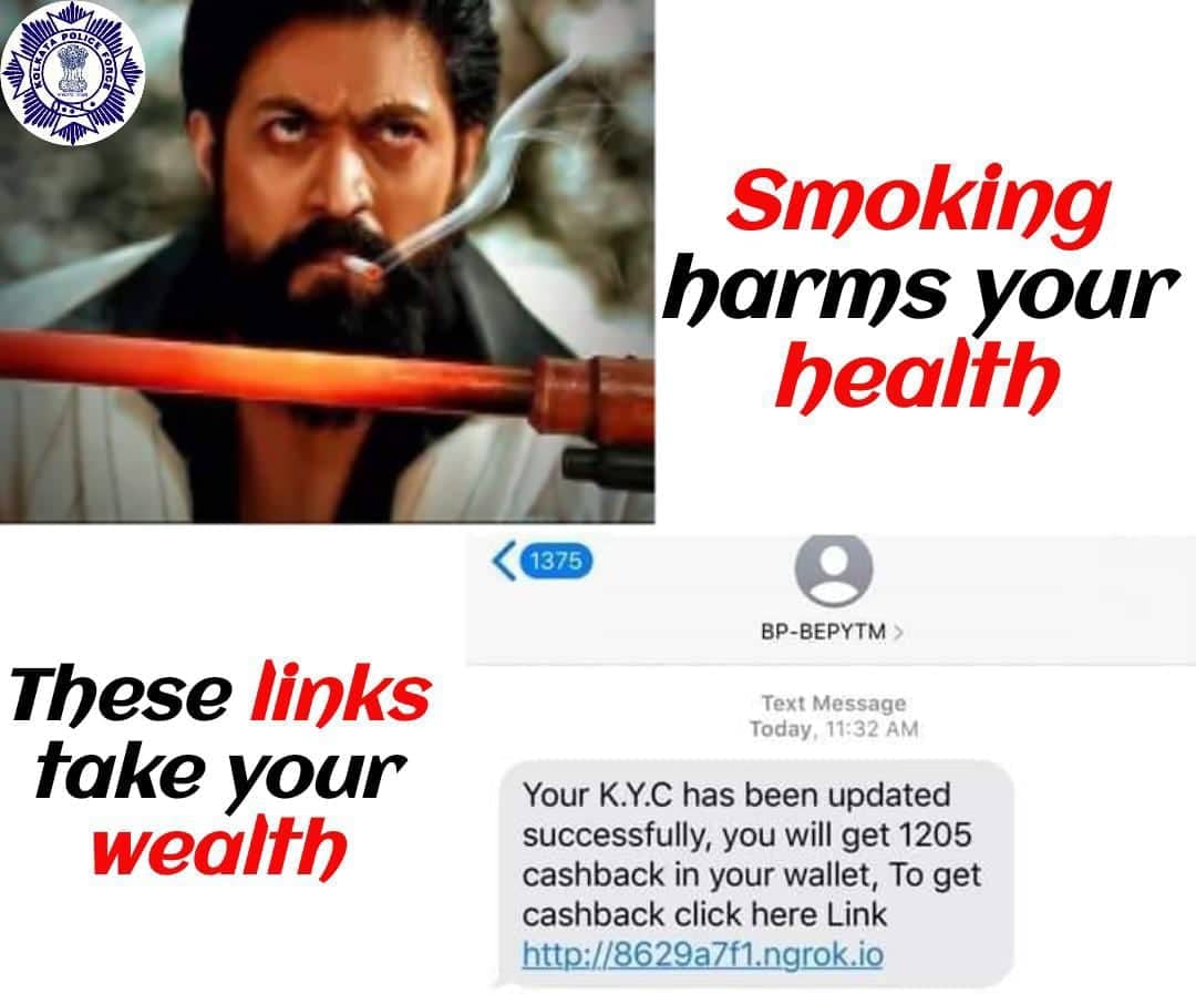 KolkataPolice's tweet photo. #scammer #BeVigilant #cybersafety #KGFChapter2 #RockyBhai  #yash #KGF2 https://t.co/fI1epJRY69