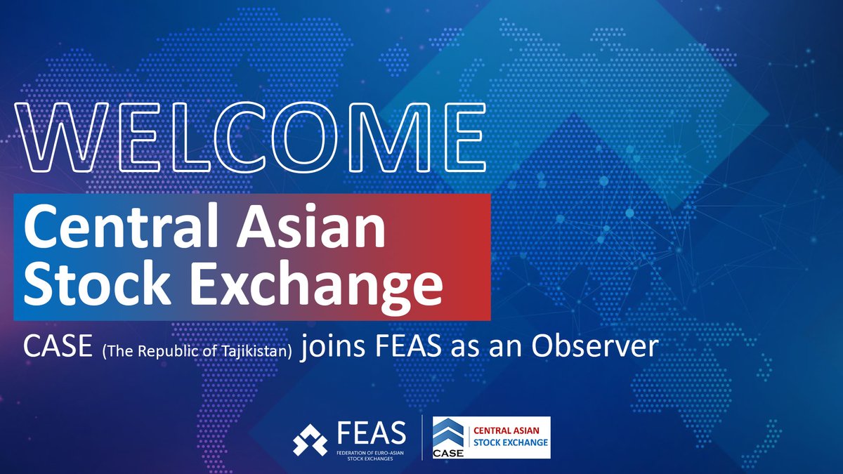 Welcome new FEAS Observer - Central Asian Stock Exchange | CASE .

During the 34th Extraordinary General Assembly of the Federation of Euro-Asian Stock Exchanges, CASE was approved as an Observer of the federation.

More: lnkd.in/dyxHMpBR

#FEAS #FEASNews