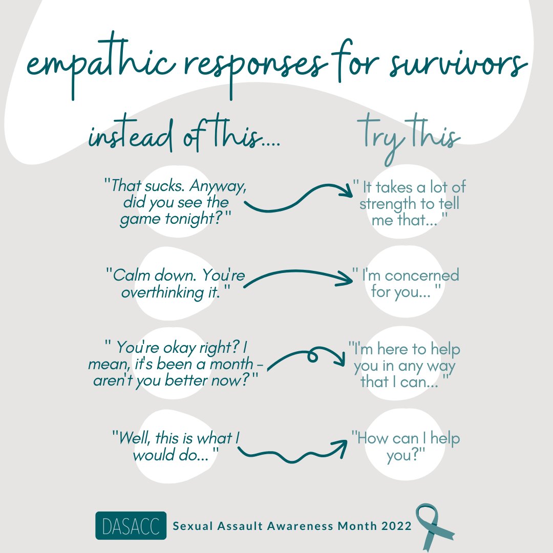 DASACCWCNJ's tweet image. Let&apos;s think twice about what we say to the survivors in our lives - educate yourself on ways you can support them through conversation! Here are a couple of helpful adjustments to language we might use.