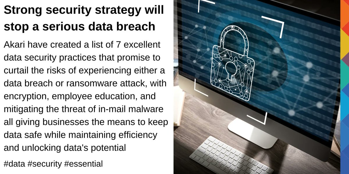 Here are 7 essential data security practices from @AkariSolutions, which includes employee education, multi-factor authentication, and backing-up critical data.
Data must be kept safe as its value to businesses continues to grow!
buff.ly/36cnZrR
#data #security #essential