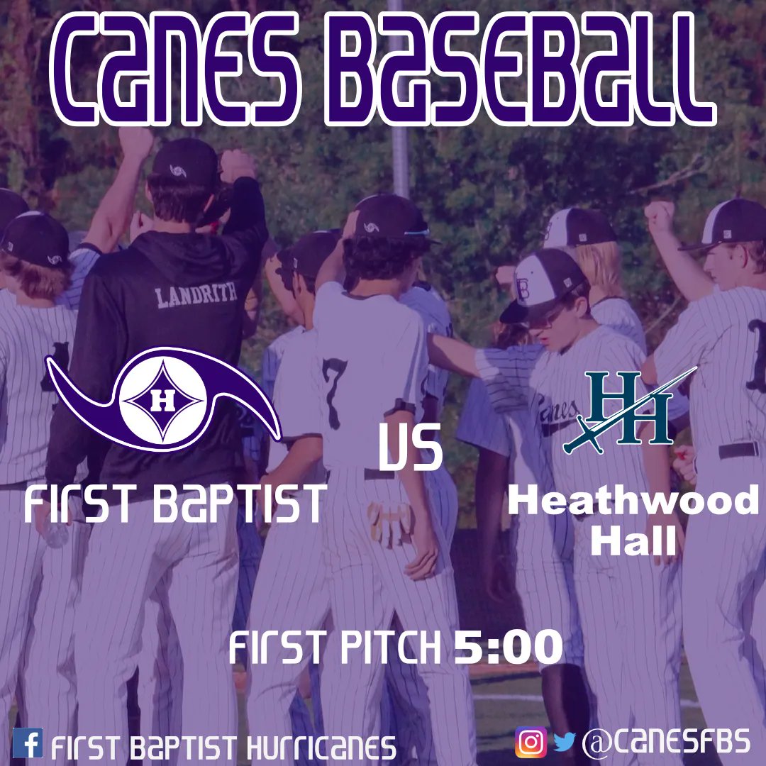 CanesFBS's tweet photo. Canes Baseball wraps up their season this evening as they host Heathwood Hall! Come out and support your Canes one final time for Senior Night! First pitch is set for 5:00. #WeAreFB https://t.co/Zf84jsUi8L