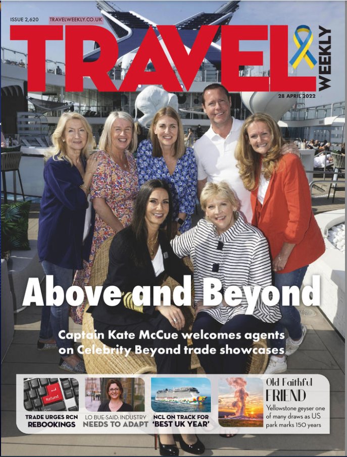 life_at_tc's tweet photo. After two amazing voyages on the brand-new ship, Celebrity Beyond, two of our own on the cover of Travel Weekly! Travel Counsellor Jane Cowley and Cruise Partner Manager, Janet Whittingham are shown enjoying a week where we had over 100 TCs and colleagues attend the launch. https://t.co/YwnHFtsGOH