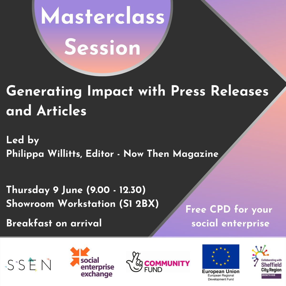 Coming soon -  A series of free masterclasses for social enterprises on the <a href="/socentxchange/">socentXchange</a> programme. Our first interactive session on 9 June is led by <a href="/PhilippaWrites/">Philippa Willitts: writer, editor, journo</a> from <a href="/nowthenmag/">Now Then Magazine</a>. Valuable CPD to help you develop your business. Registration details to follow. SAVE THE DATE!