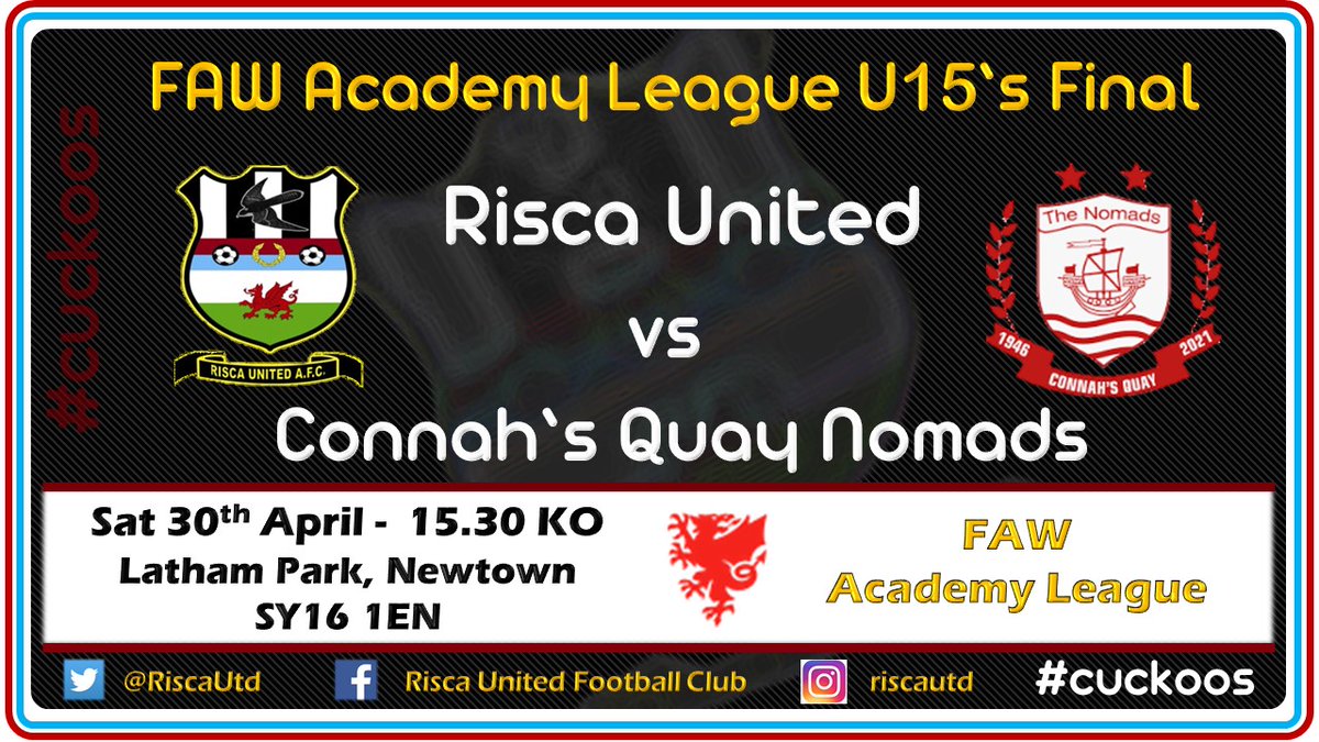RiscaUtdJuniors's tweet image. ⚽️Finals Day⚽️

The day draws closer, the U15s take on @the_nomads in the @FAWales Academy League final at @NewtownAFC this Saturday. It&apos;s South v North.
#cuckoos