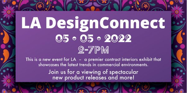Sensitile's tweet photo. Join us in sunny LA for newly launched patterns and products! Booth 27 at LA Design Connect, the contract interiors trade show from IIDA taking place May 5 2-7pm at The Magic Box. Workshops, talks and free head shots! #iidasocal #LA DesignConnect2022 #madeinamarica #Lighttheway https://t.co/Y2SFvBvLhV