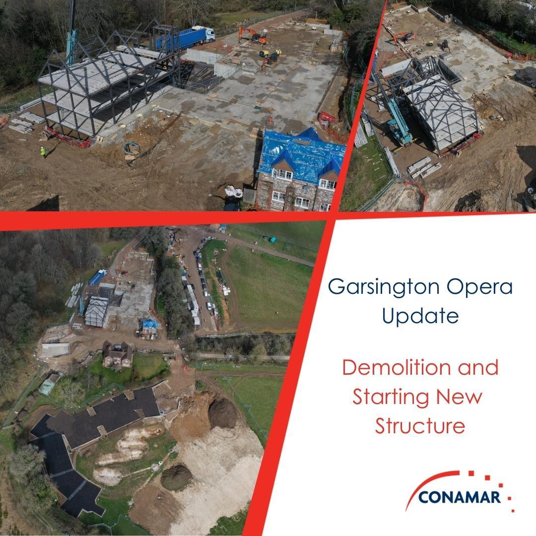 ConamarBuild's tweet image. Work is progressing well at Garsington Opera Arts Hub, with demolition completed and the new structure and car park starting to take shape.

Keep up to date with the project and see more aerial photos on our website &amp;gt; conamar.co.uk/project/garsin… 

#demolition #progress