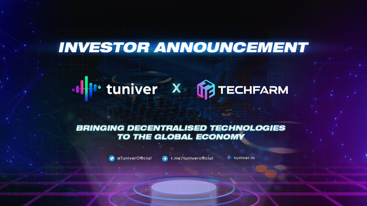 TuniverOfficial's tweet photo. 📍Investor Announcement: TechFarm Holding x Tuniver
We're honored to announce TechFarm as our official investor. TechFarm will invest in the Tuniver project in terms of capital & valuable advices, allowing Tuniver to further expand & thrive in the long run.
#Tuniver #TechFarm https://t.co/VvSdSCj5kI
