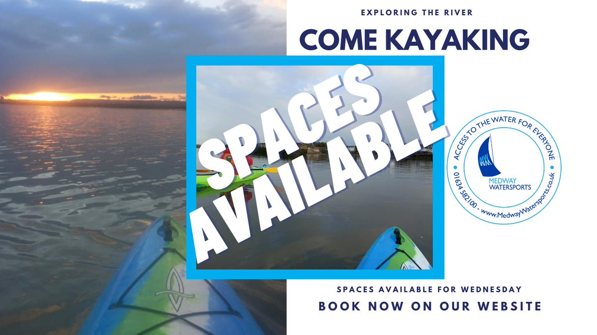 SailMedway's tweet photo. SPACES AVAILABLE for this WEDNESDAY ADULT KAYAKING
It's great getting out on the wide waters of the River Medway and exploring it against the tidal current.
Book on our website at https://t.co/5x1IOBBppQ
#medwaywatersports #medway #watersports #gillingham #river #kayaking #adult https://t.co/tJxAKc9H8S