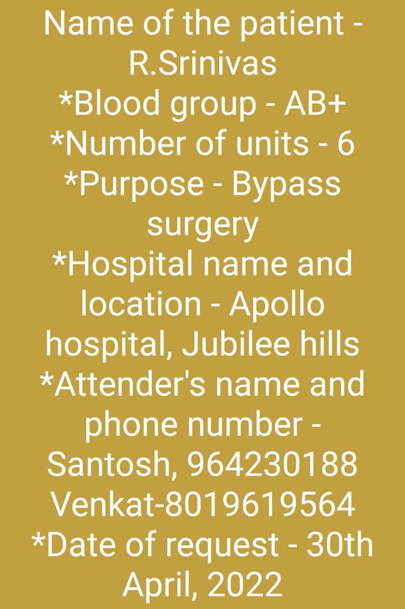 tejasravz's tweet photo. @hydblooddonors @hbdsofficial @APBloodDonors @HiHyderabad 
Very emergency https://t.co/zoXeUNgcIu