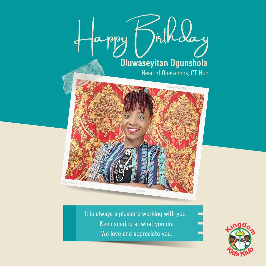 kingdomkidsng's tweet photo. On behalf of the Children, Staff and Board Members of K3.
We celebrate Mrs Oluwaseyitan Ogunshola on this special occasion of her Birthday!

As Operations Manager of CT Hub, your excellent service delivery is commendable in a time such as this when some companies compromise https://t.co/54828J0qwf