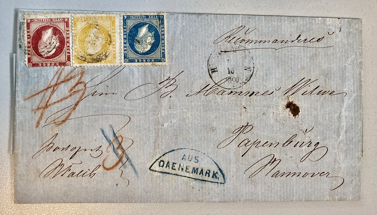 AVPostalHistory's tweet photo. #NORWAY 1860: nice and colorful franking on #cover to #Papenburg #Hannover / #Germany. #philately #stamps #First_Issues #investments #collection https://t.co/CSHCGu06wU