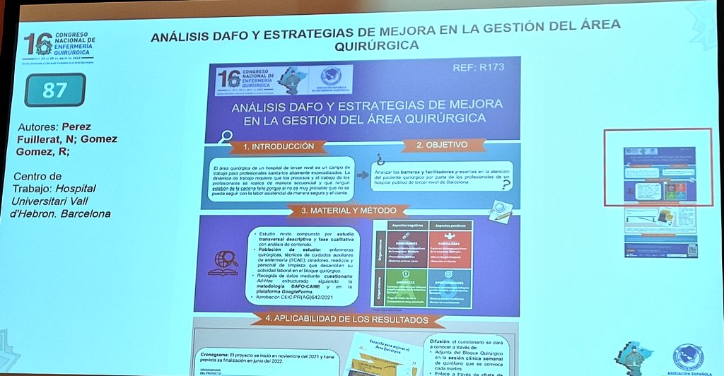 charo_79's tweet photo. 📌 Nuestra compañera @perezfuilleratn nos hace #defensadeposter #16AEEQ
📌 Análisis Dafo y Estrategia de Mejora en la gestión del Área Quirúrgica
📌 Iniciativa fantástica para implicar a los profesionales en la mejora del bloque quirúrgico en el que trabajan
#enfermeriaquirurgica https://t.co/15JLCm5yRS
