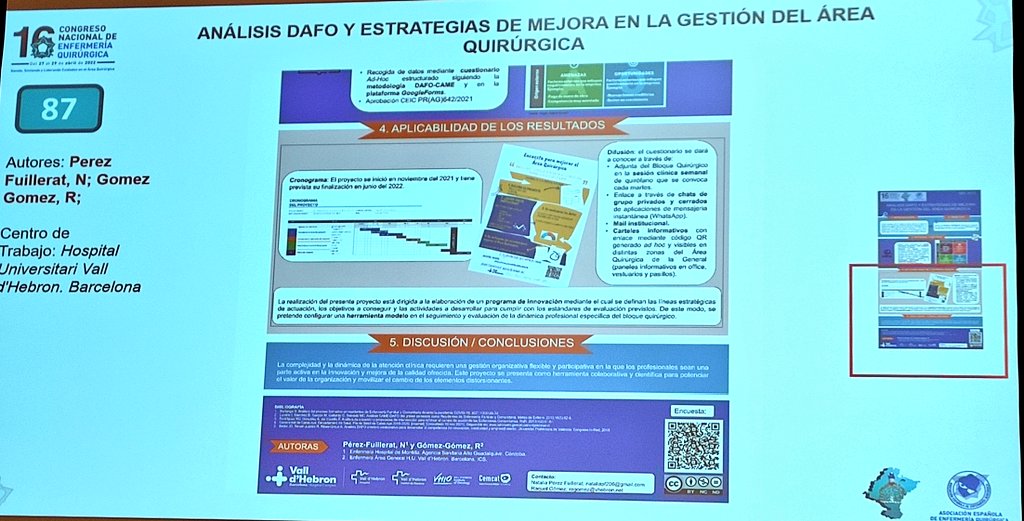 charo_79's tweet photo. 📌 Nuestra compañera @perezfuilleratn nos hace #defensadeposter #16AEEQ
📌 Análisis Dafo y Estrategia de Mejora en la gestión del Área Quirúrgica
📌 Iniciativa fantástica para implicar a los profesionales en la mejora del bloque quirúrgico en el que trabajan
#enfermeriaquirurgica https://t.co/15JLCm5yRS