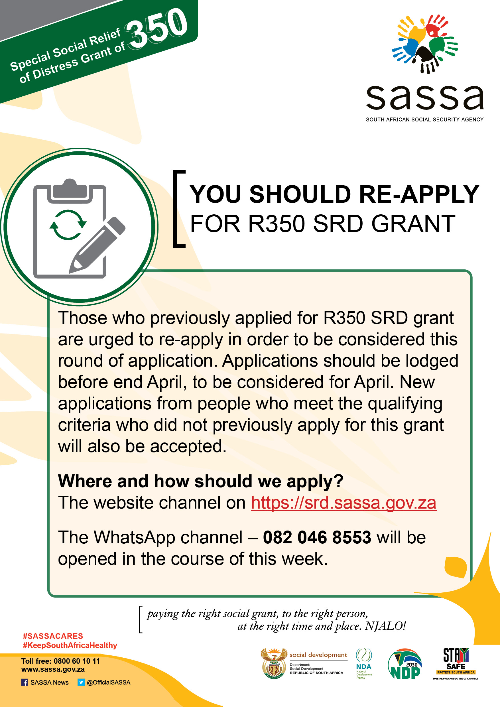 SASSA on X: &ldquo;Those who previously applied for R350 SRD grant are 