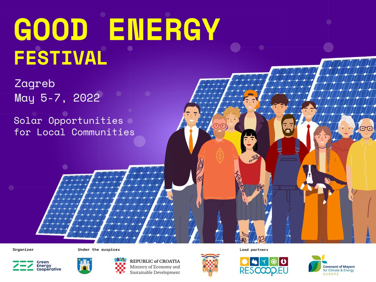 📣🔴 <a href="/inergy_h2020/">I-NERGY</a> @ GOOD ENERGY FESTIVAL: #Solar Opportunities for Local Communities 🔴 
📆 May 5-7 📍Zagreb
Discover the possibilities offered by good energy!
🔗Explore the program👉🏻lnkd.in/dj_YD7uC
🔗Register👉🏻lnkd.in/dTtVv5st
<a href="/REScoopEU/">REScoop.eu 🦋 Follow us on Bluesky @rescoop.eu</a> <a href="/eumayors/">Covenant of Mayors - Europe</a>