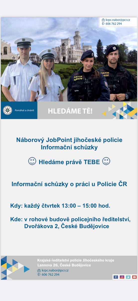 Jihočeskou policejní novinkou je pravidelný čtvrteční “pokec” o možnostech uplatnění u sboru..,Přijď a zjistíš víc!