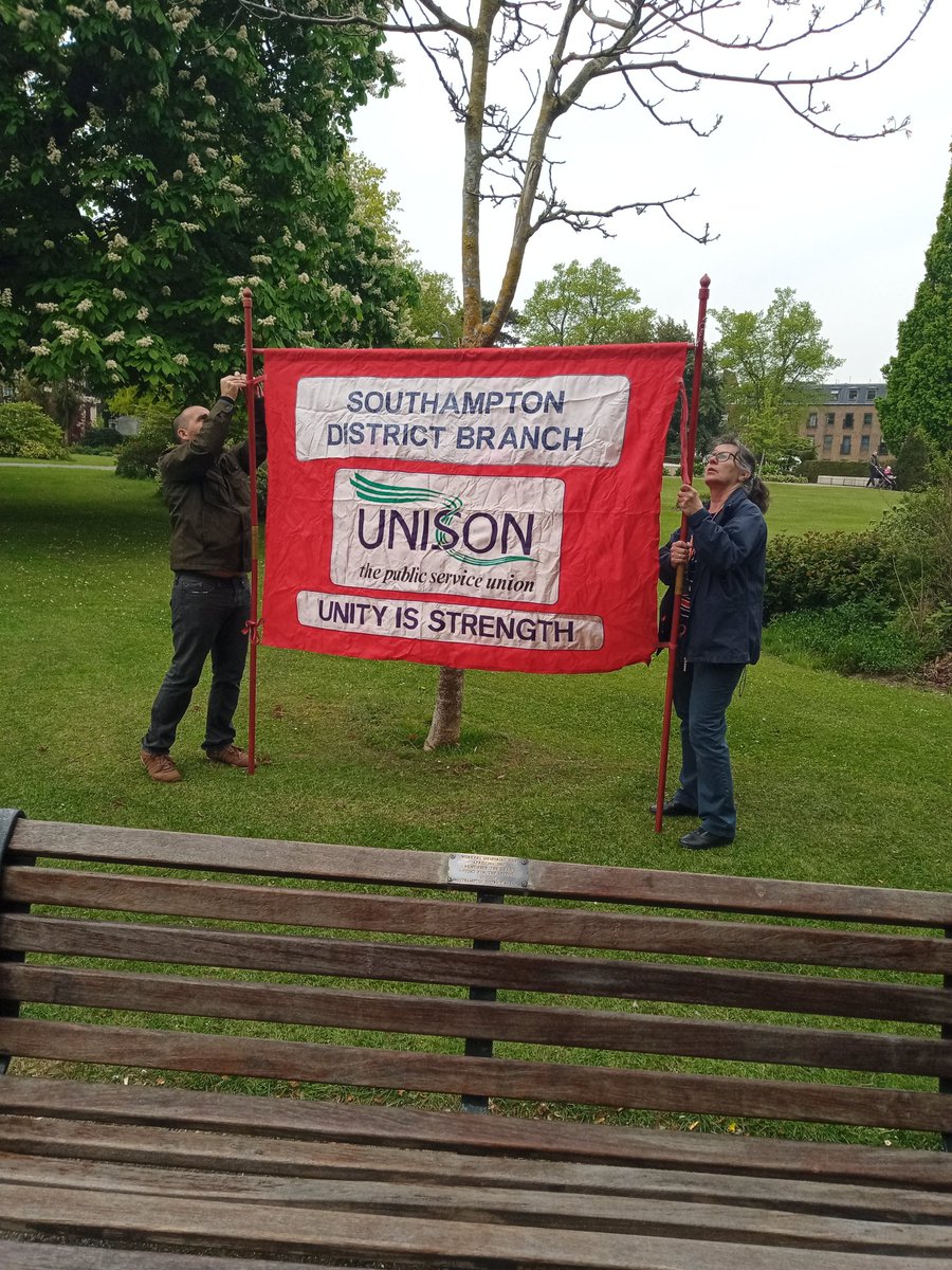 Today is Workers Memorial Day when we remember our dead and continue our fight of the living. I was pleased to be with my fellow UNISON members just now by our bench in Southampton's East Park. Solidarity.