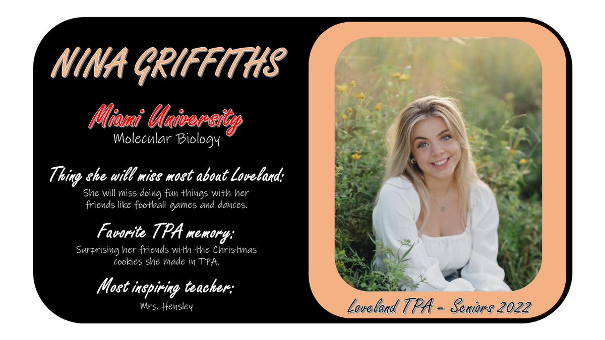 TPALoveland's tweet photo. TPA Senior Spotlight: Nina Griffiths https://t.co/6luaBrhNGf