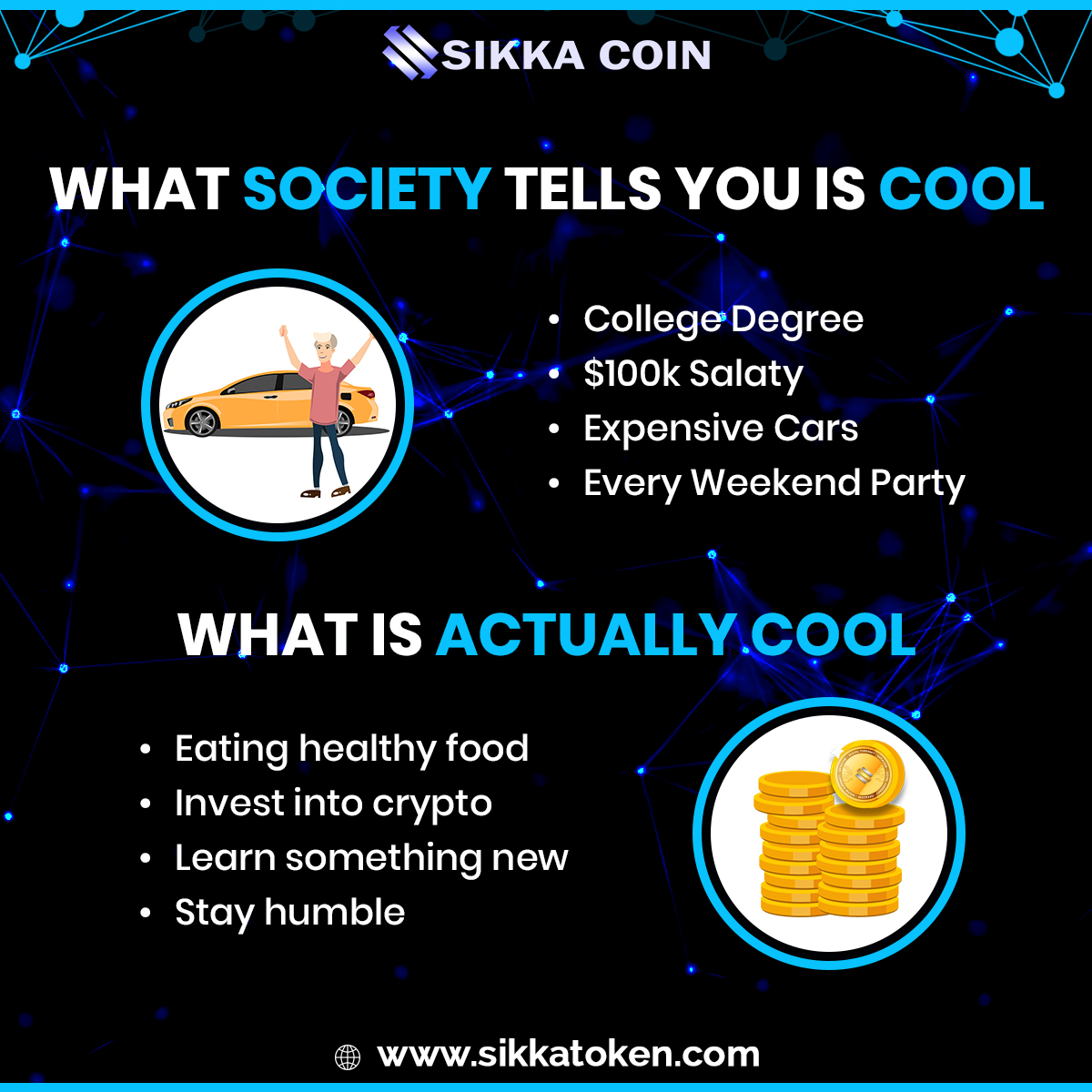 SikkaToken's tweet photo. What society tells you is Cool?
vs

What is Actually Cool?

Choose wisely...

#Invest In #SIKKA Coin: https://t.co/v9BT86sxI4

#sikkacoin #bitcoin #trader #cryptocurrency #crypto #btc #ethereum #eth #salelive #presale https://t.co/NdjfOYBaCR