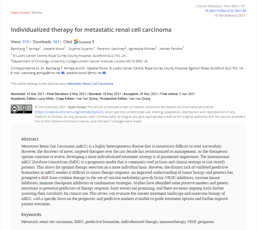 OAE_JCMT's tweet photo. #MDC #Biomarker #IndividualizedTherapy #Immunotherapy #VEGF #Prognosis
🥳Interesting article sharing #mRCC
Title: Individualized therapy for metastatic renal cell carcinoma
👤Authors: Bambang T. Atmaja, Izabelle Wood, Suyanto Suyanto, et al.
Link➡️https://t.co/h0c2mXTfLA https://t.co/k9TdCSAICt