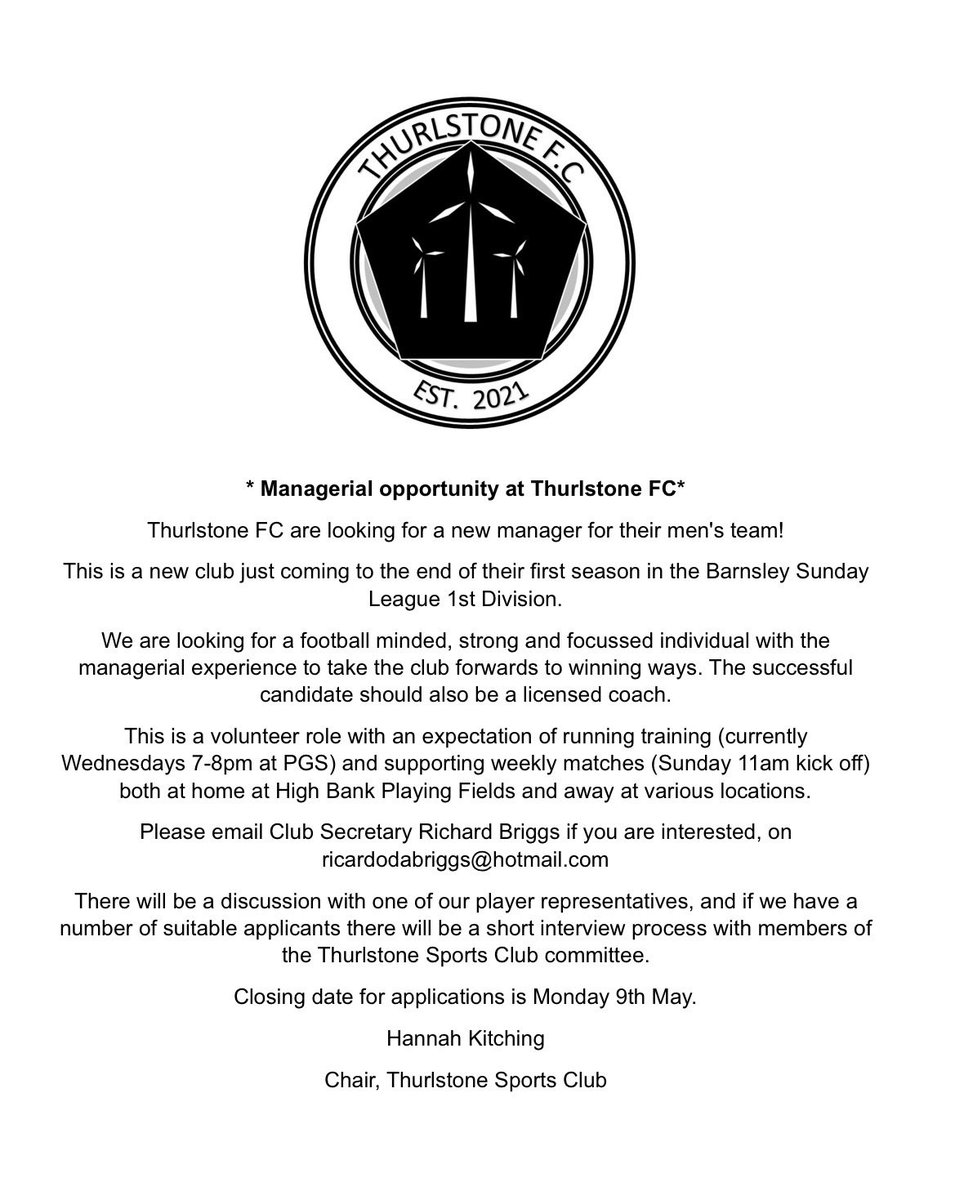 ….. a plea from our friends at Thurlstone FC.