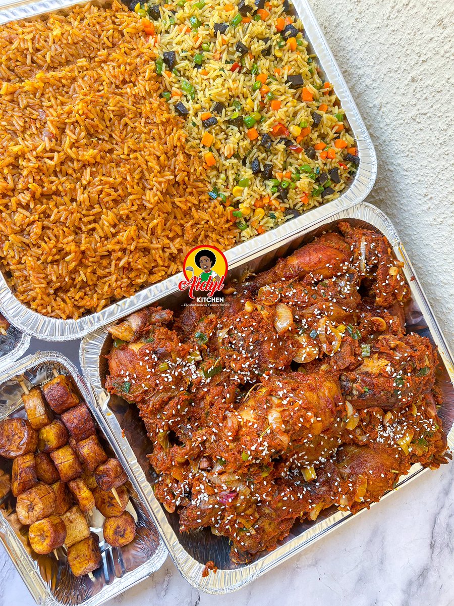 AidylKitchen's tweet photo. The Perfect Party Combo 👌 

Got guests over? Serve this and they’ll never stop talking about what a great host you are. 

#AbujaFoodVendor #aidylkitchen https://t.co/2dq9XeLUk6