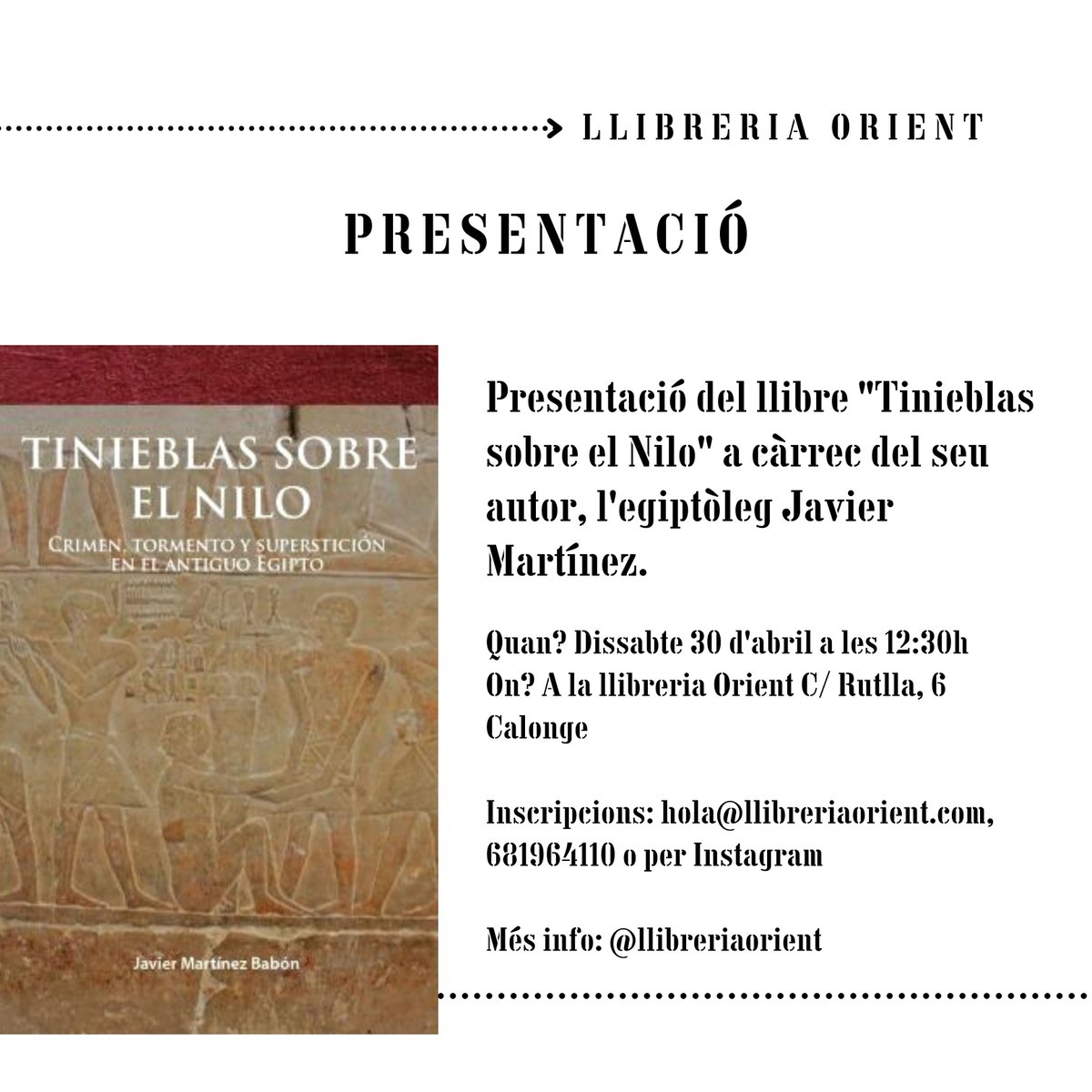 pobledellibres's tweet photo. 📚 🗓️Cap de setmana de presentacions de llibres a Calonge!

🥗🧭 “Tu vida en la mesa” amb el coach nutricional Josep Pont i “Tinieblas sobre el Nilo” de la mà de l’egiptòleg Javier Martínez. Ens acompanyareu? ☺️

#booktown #calongepobledellibres #pobledellibres  #acalongetestimem https://t.co/8tlcFMwmXP