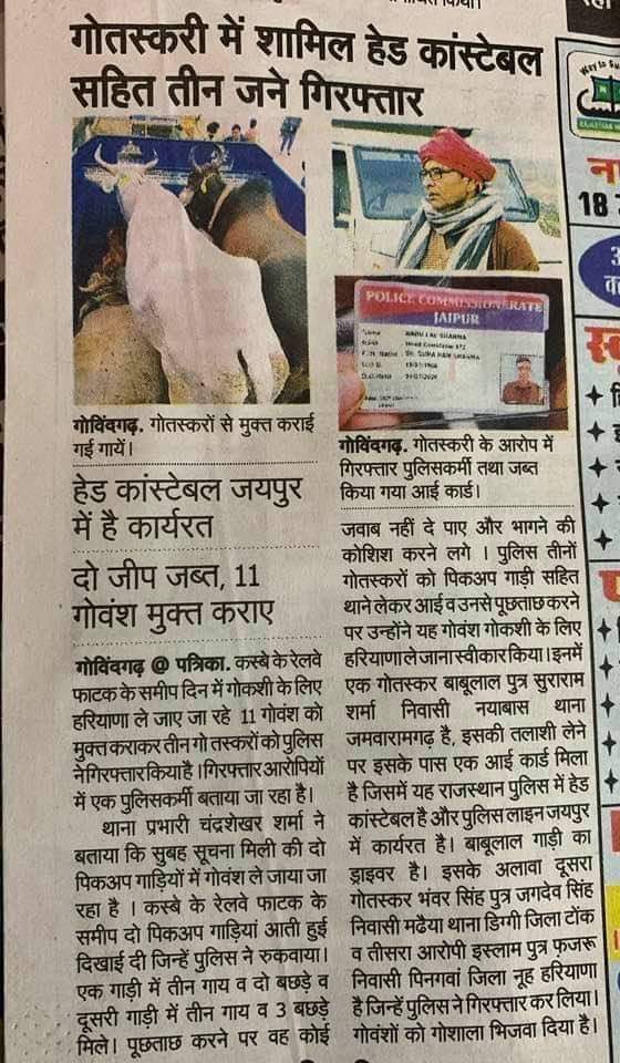 Shokatali99's tweet photo. बतौर हेड कांस्टेबल शर्मा जी का लौंडा गौतस्करी में गिरफ्तार,
और संघी बजरंगी बदनाम करते हैं कि मुल्ले गाय का गोस्त खाते हैं 😡😡
#गौरक्षक_ही_गौतस्कर_हैं https://t.co/WpxN3WHclT