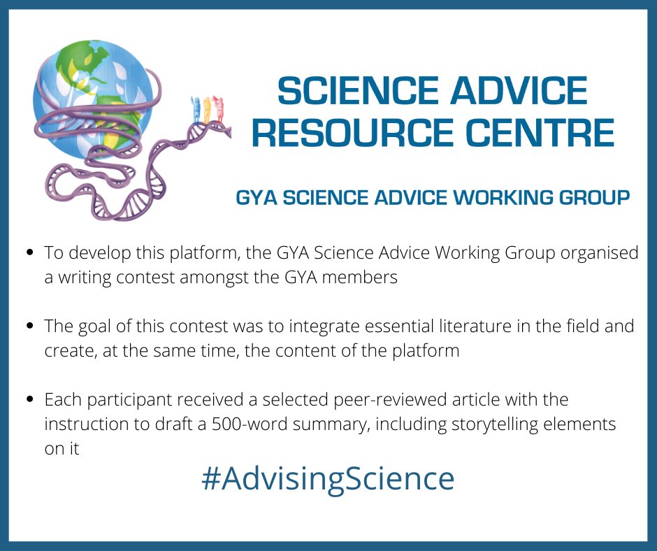 GlobalYAcademy's tweet photo. The new GYA Science Advice Resource Centre consists of 24 texts distributed into three categories:
-Governmental Science Advice
-Science Policy-Making
-Science Diplomacy &amp; Communication
Check it out 👇👇👇 https://t.co/S21WmHoArN
#AdvisingScience #SciPol https://t.co/N20f6h41YQ